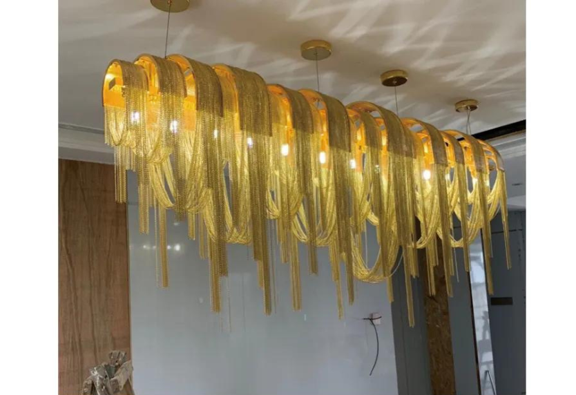 Italian style designer golden chrome tassel hanging chain chandelier